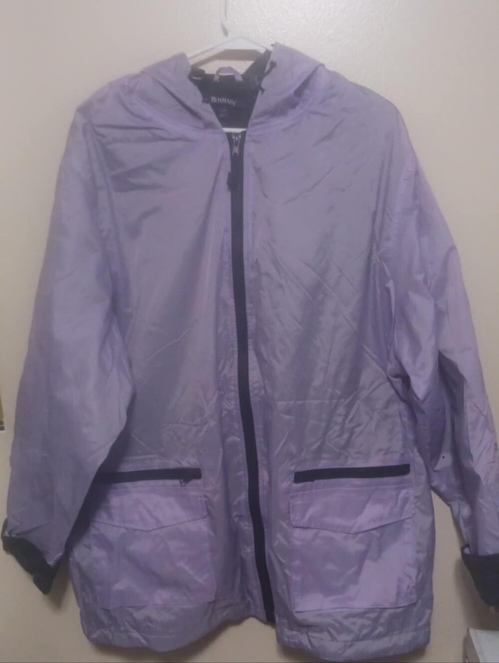 Roaman's Lilac  Lavender and Black Hooded Nylon Fleece Jacket 1x A-32